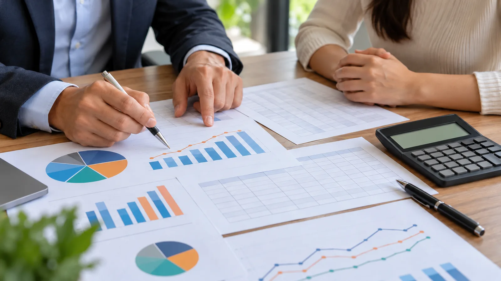 Advisor reviewing financial statements for a business valuation