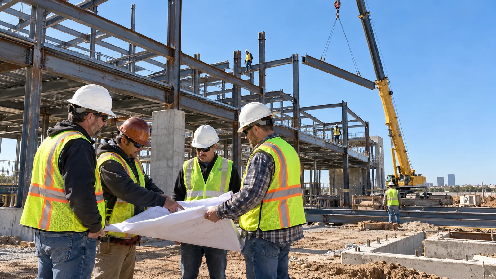 Construction crew on a North Texas commercial job site